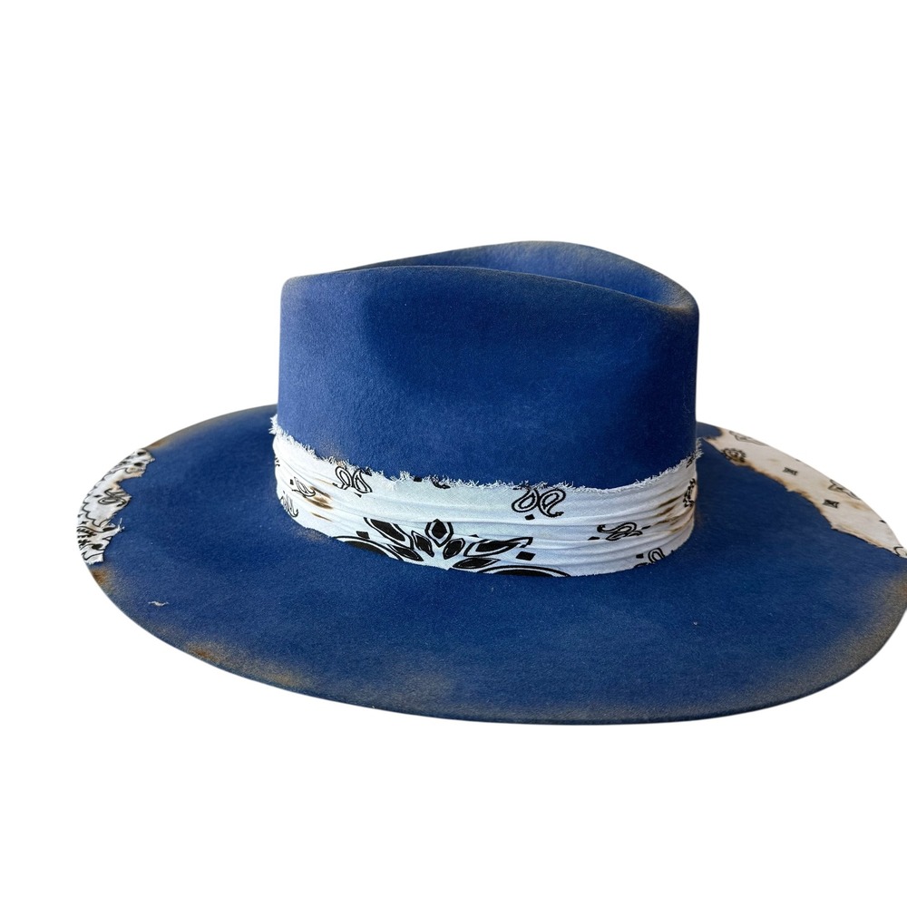 Rev Ran Hats Royal Blue Western Hat Bandana Feather Accent Size 7 View 6